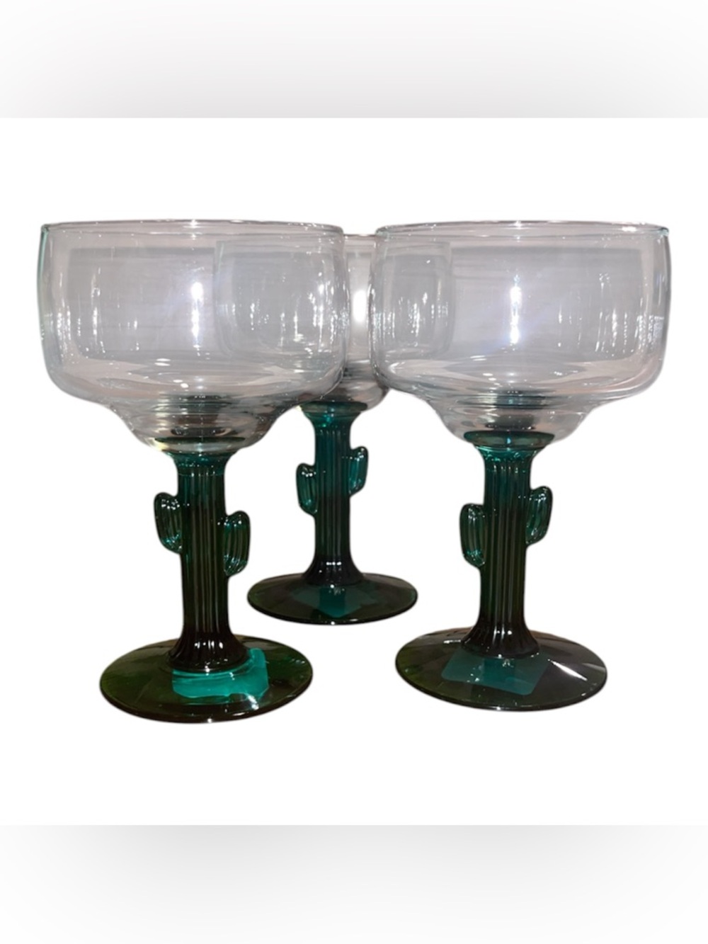3 Libbey Cactus Margarita Glasses 12 oz EUC